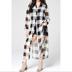 Mono Check Longline Sheer Duster